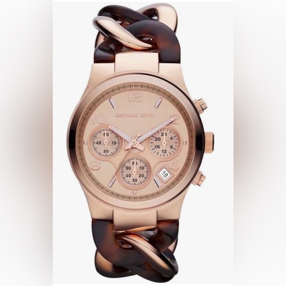 MICHAEL KORS MK4269 Two Tone Chain Link Watch Gold Rose Gold Tortoise - Picture 1 of 7